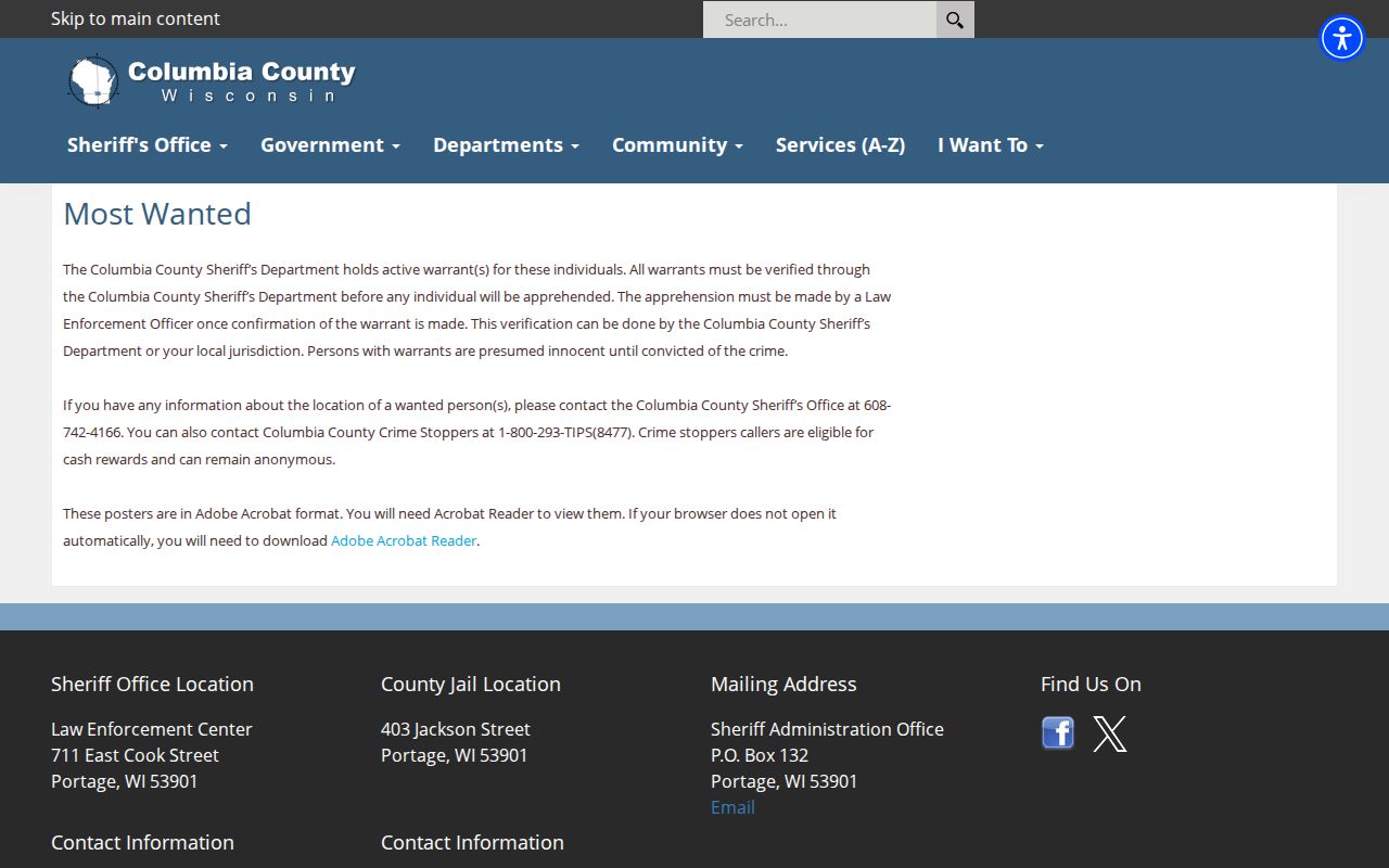 Columbia County arrest warrant verification notice