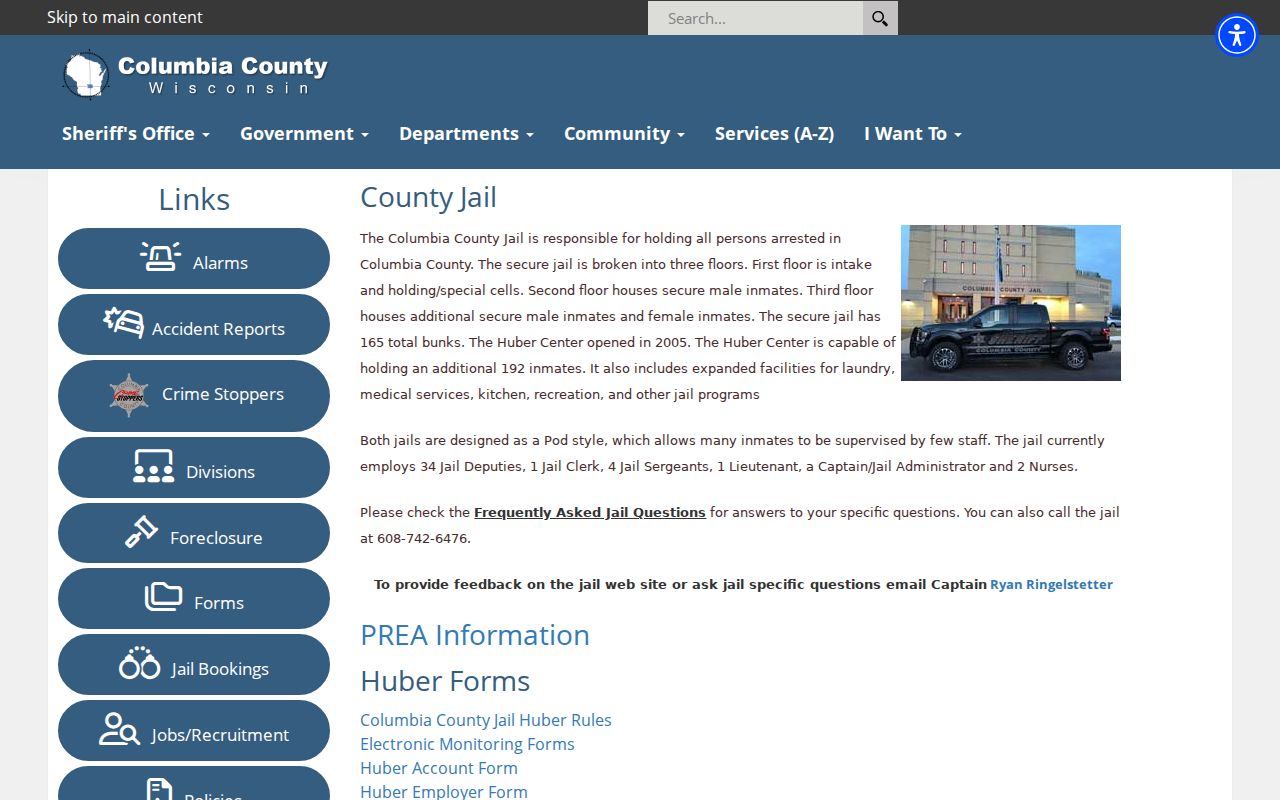 Columbia County arrest booking jail information
