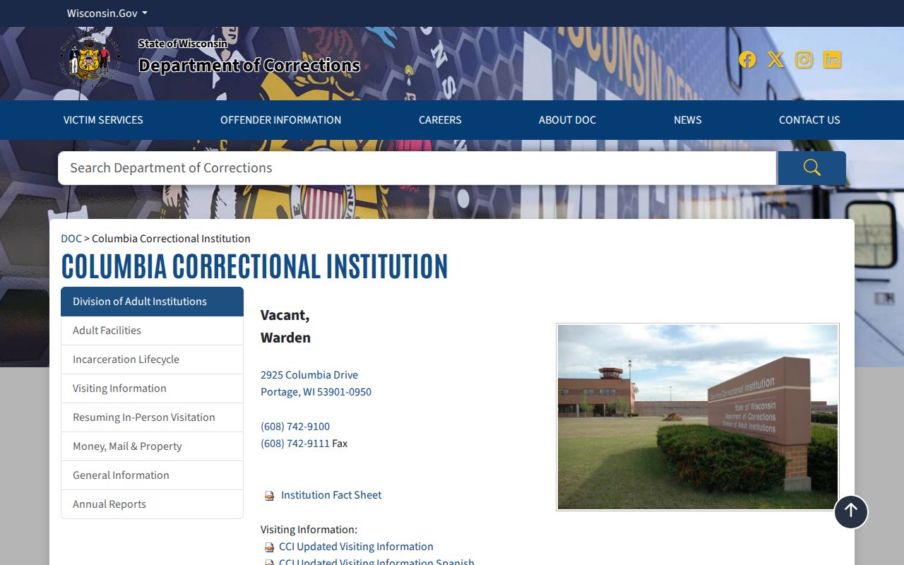 Portage criminal records source showing Columbia Correctional Institution