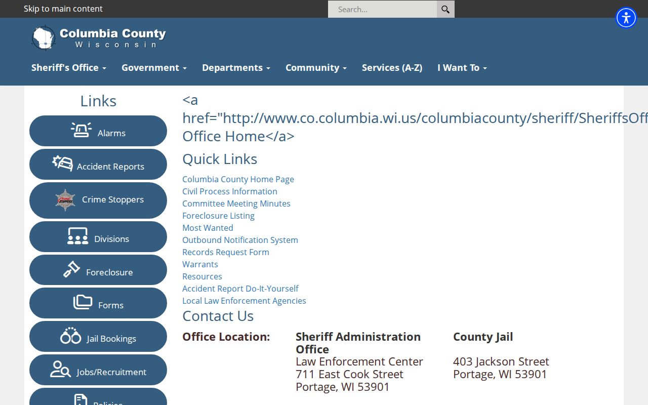 Columbia County criminal records sheriff contact channels
