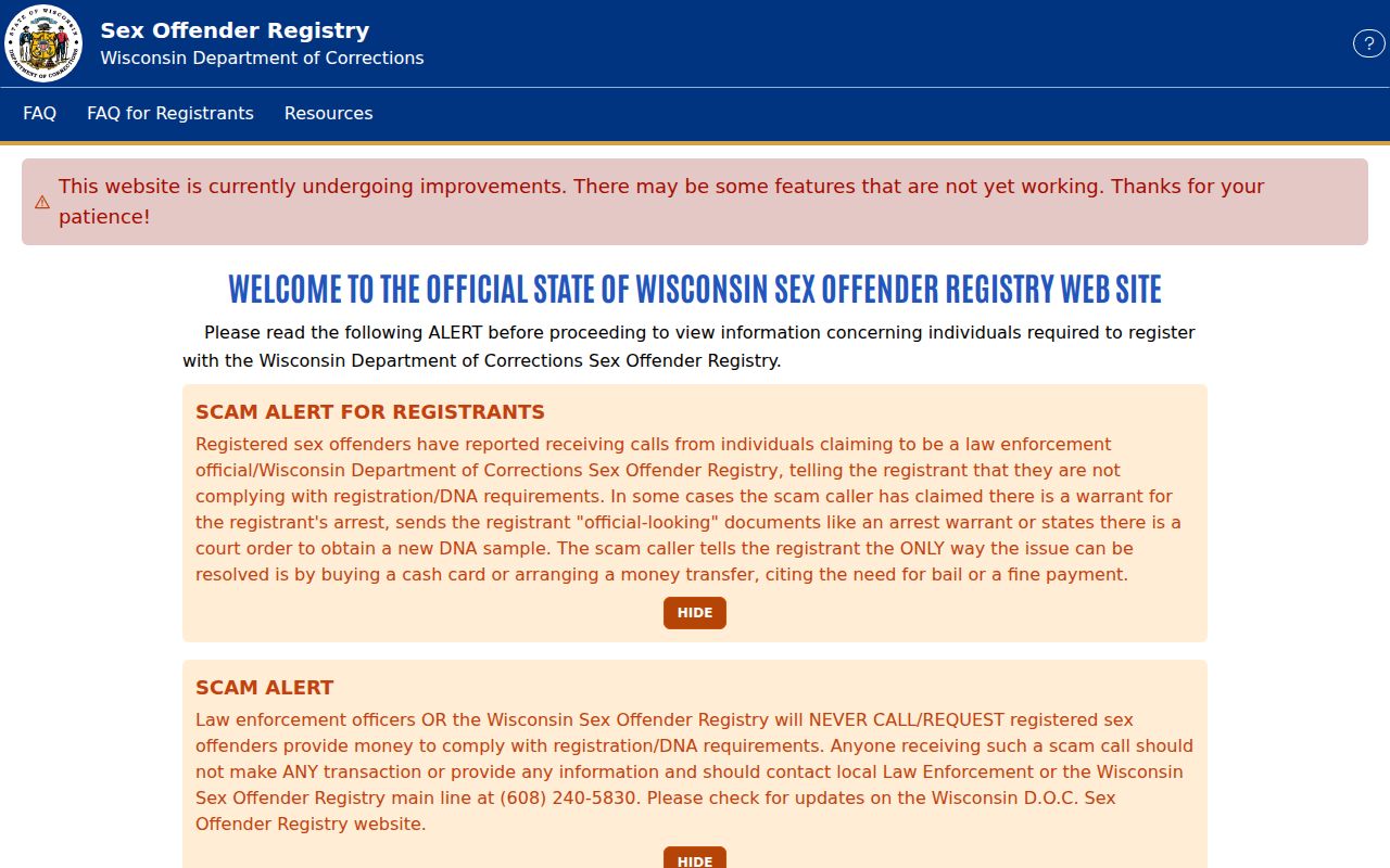 Columbia County criminal records Wisconsin Sex Offender Registry search