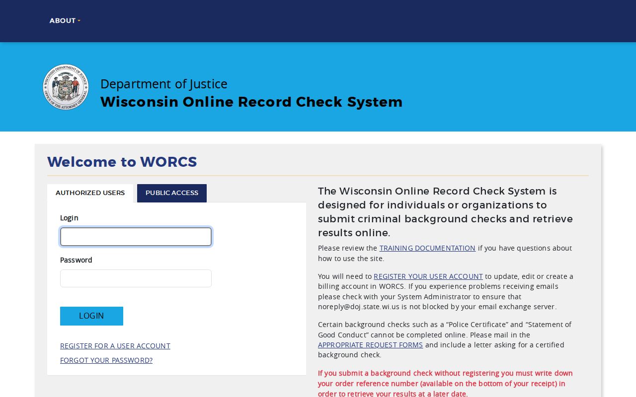 Columbia County criminal history Wisconsin WORCS background check portal